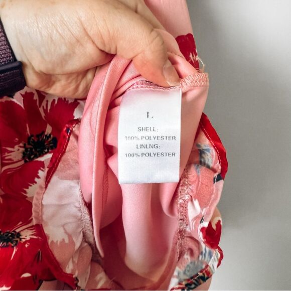 Pink Lily Pink and Red Floral One Sleeve Romper Size Large - Picture 4 of 7